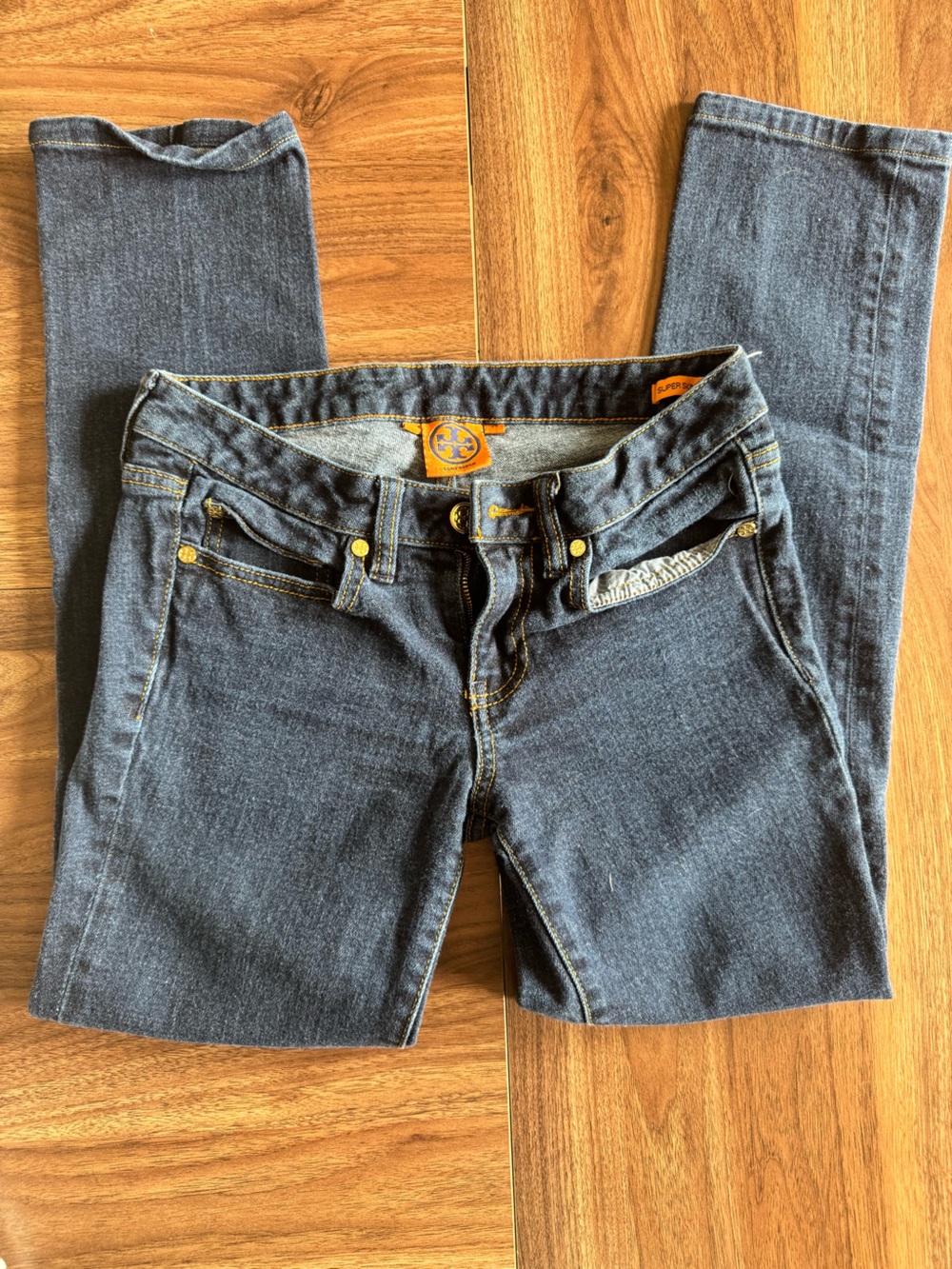 Tory Burch Dark Blue Slim Jeans with Gold Hardware